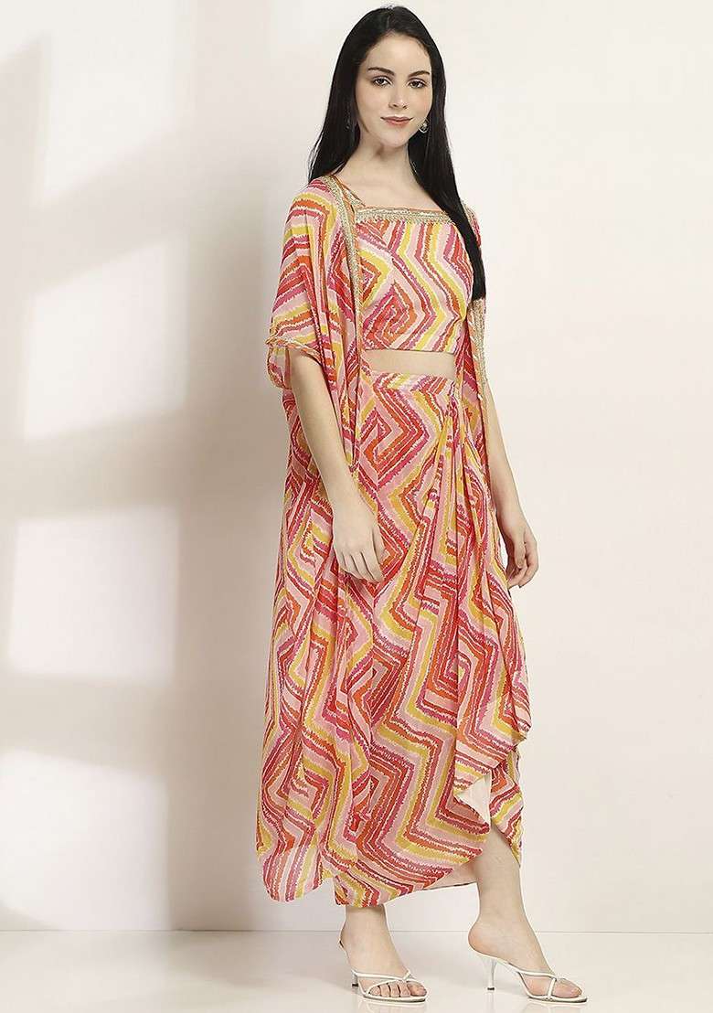 Pink Printed Poly Blend Co Ord Set - Indya