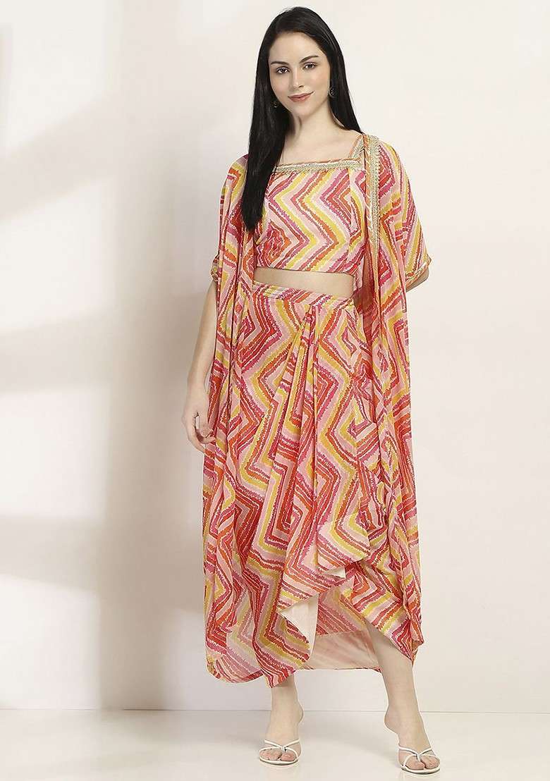 Pink Printed Poly Blend Co Ord Set - Indya