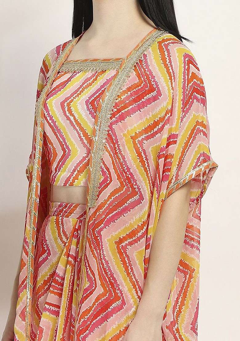 Pink Printed Poly Blend Co Ord Set - Indya