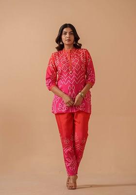 Red Printed Poly Blend Co Ord Set