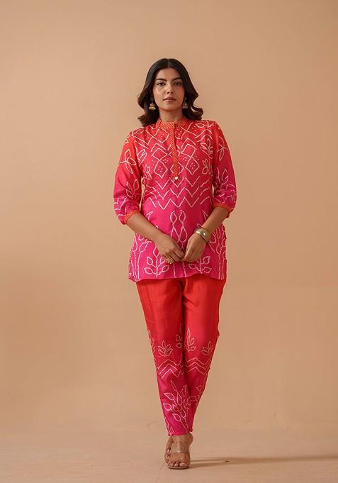 Red Printed Poly Blend Co Ord Set