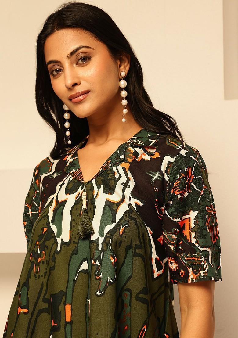 Green Printed Cotton Co Ord Set - Indya