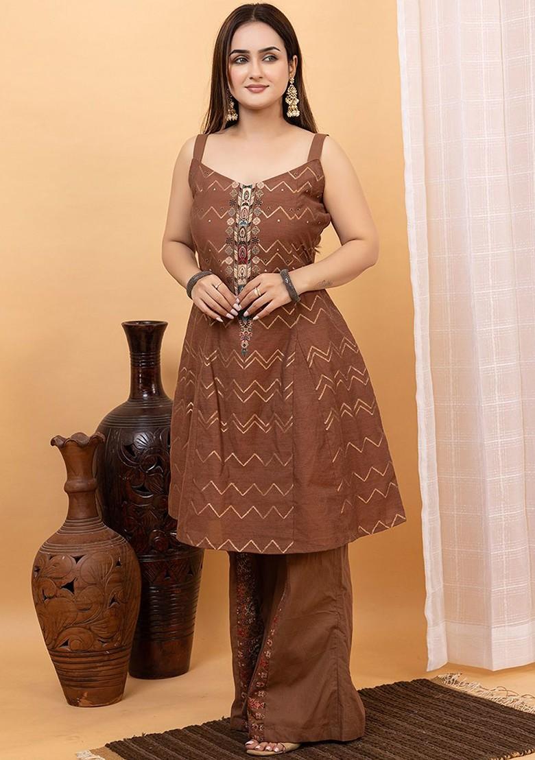 Brown Printed Poly Blend Co Ord Set - Indya