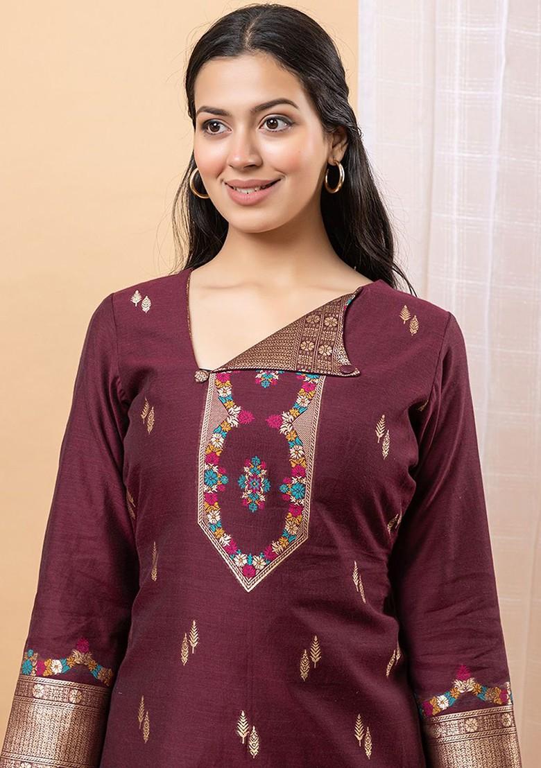 Maroon Printed Poly Blend Co Ord Set - Indya