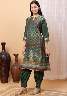 Green Printed Poly Blend Co Ord Set