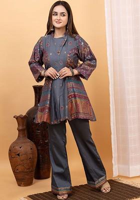 Grey Printed Poly Blend Co Ord Set