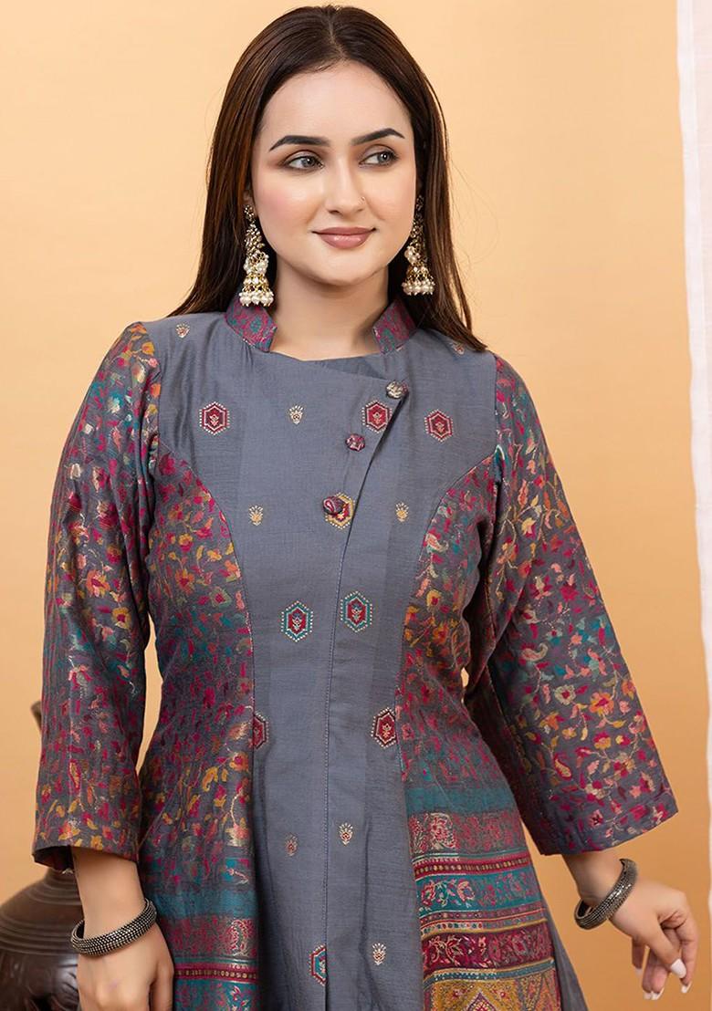 Grey Printed Poly Blend Co Ord Set - Indya