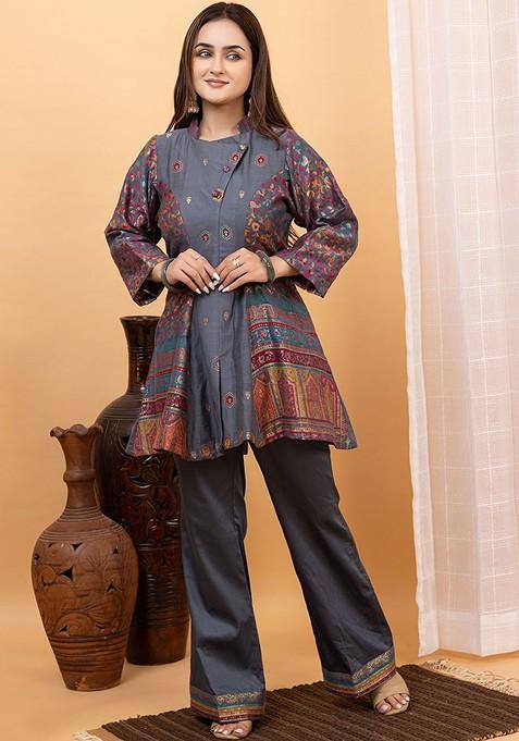 Grey Printed Poly Blend Co Ord Set