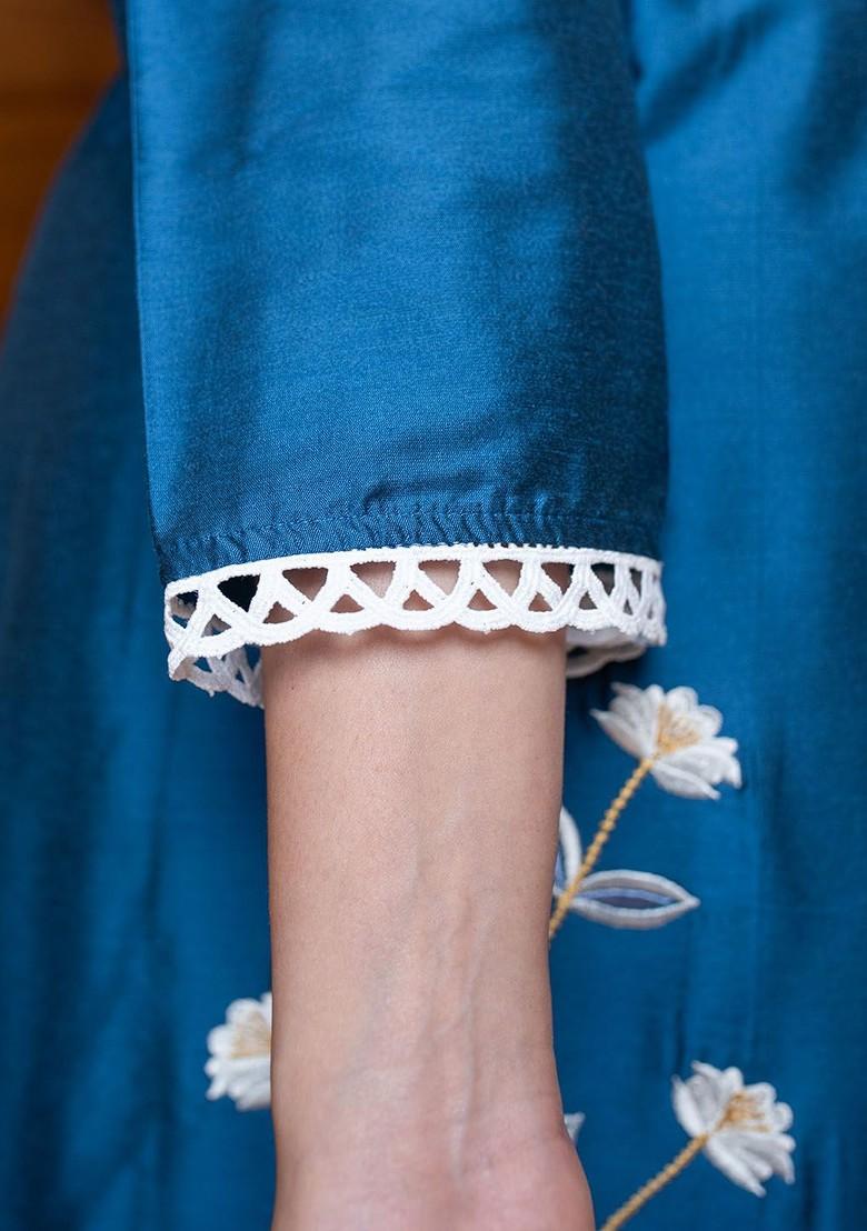 Blue Printed Poly Blend Co Ord Set - Indya