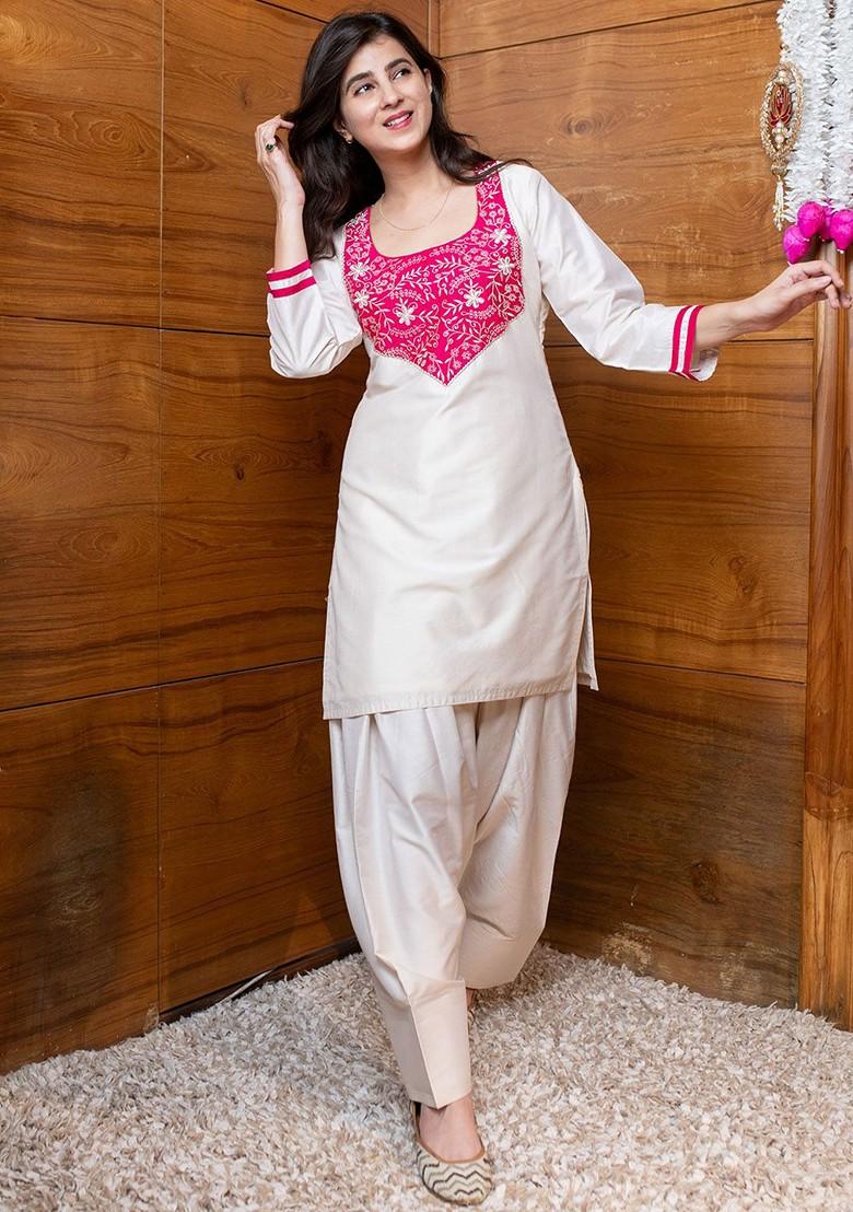 Cream Printed Poly Blend Co Ord Set - Indya