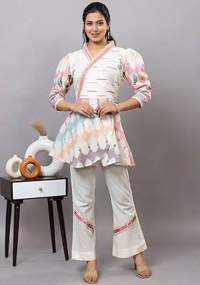 White Printed Poly Blend Co Ord Set