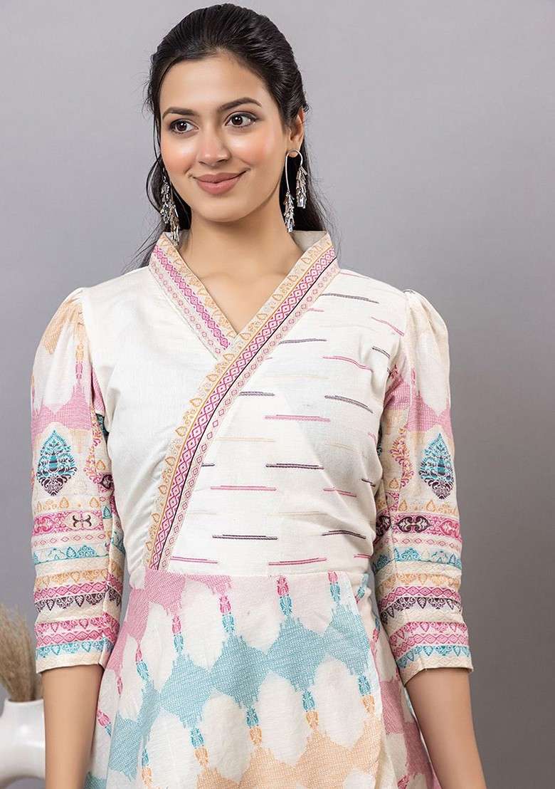 White Printed Poly Blend Co Ord Set - Indya