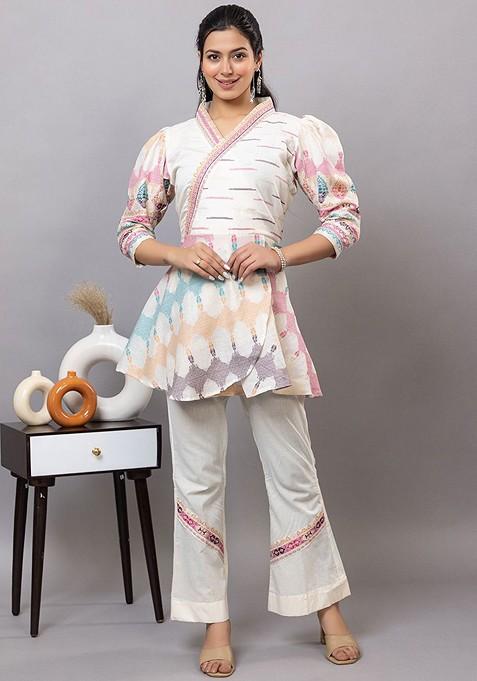 White Printed Poly Blend Co Ord Set