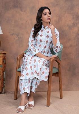 White Printed Cotton Co Ord Set