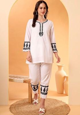 White Printed Cotton Co Ord Set