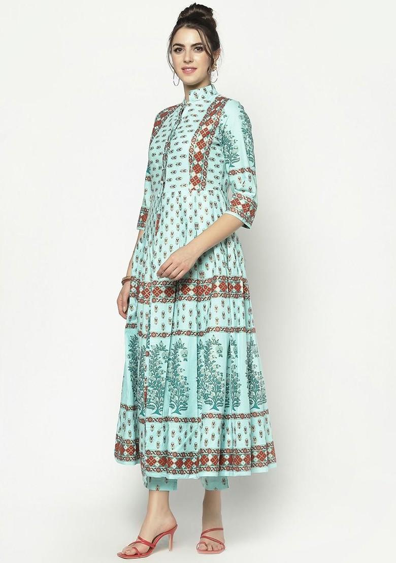 Blue Printed Poly Blend Co Ord Set - Indya