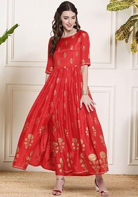 Red Printed Poly Blend Co Ord Set