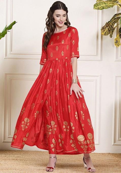 Red Printed Poly Blend Co Ord Set