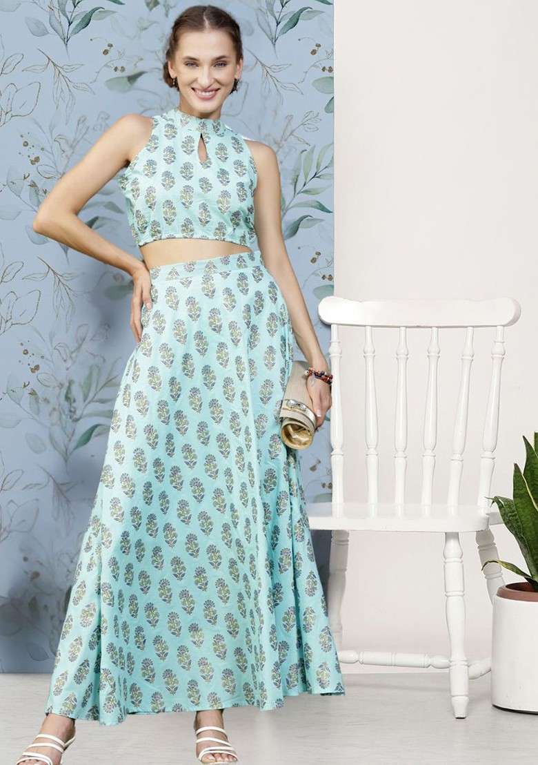Blue Printed Cotton Co Ord Set - Indya