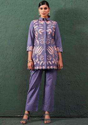 Blue Printed Poly Blend Co Ord Set