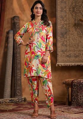 Pink Printed Poly Blend Co Ord Set