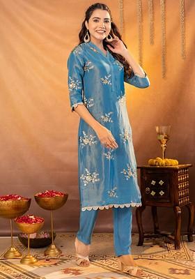 Blue Printed Poly Blend Co Ord Set