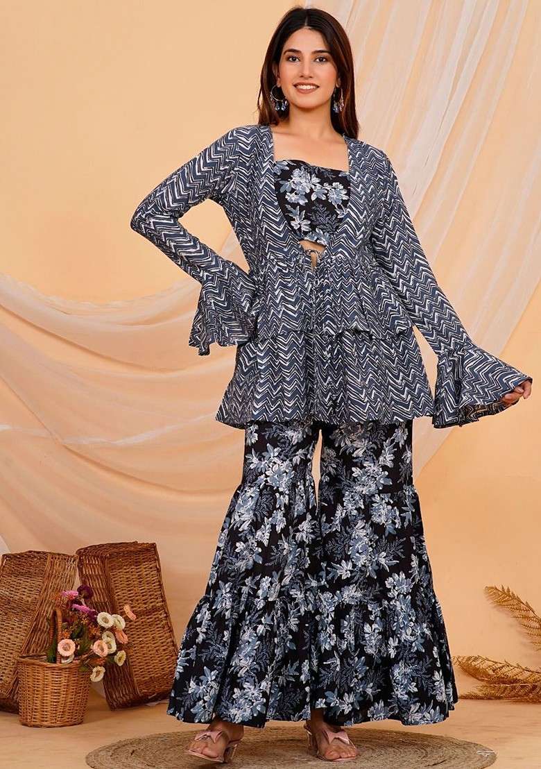 Black Printed Cotton Co Ord Set - Indya