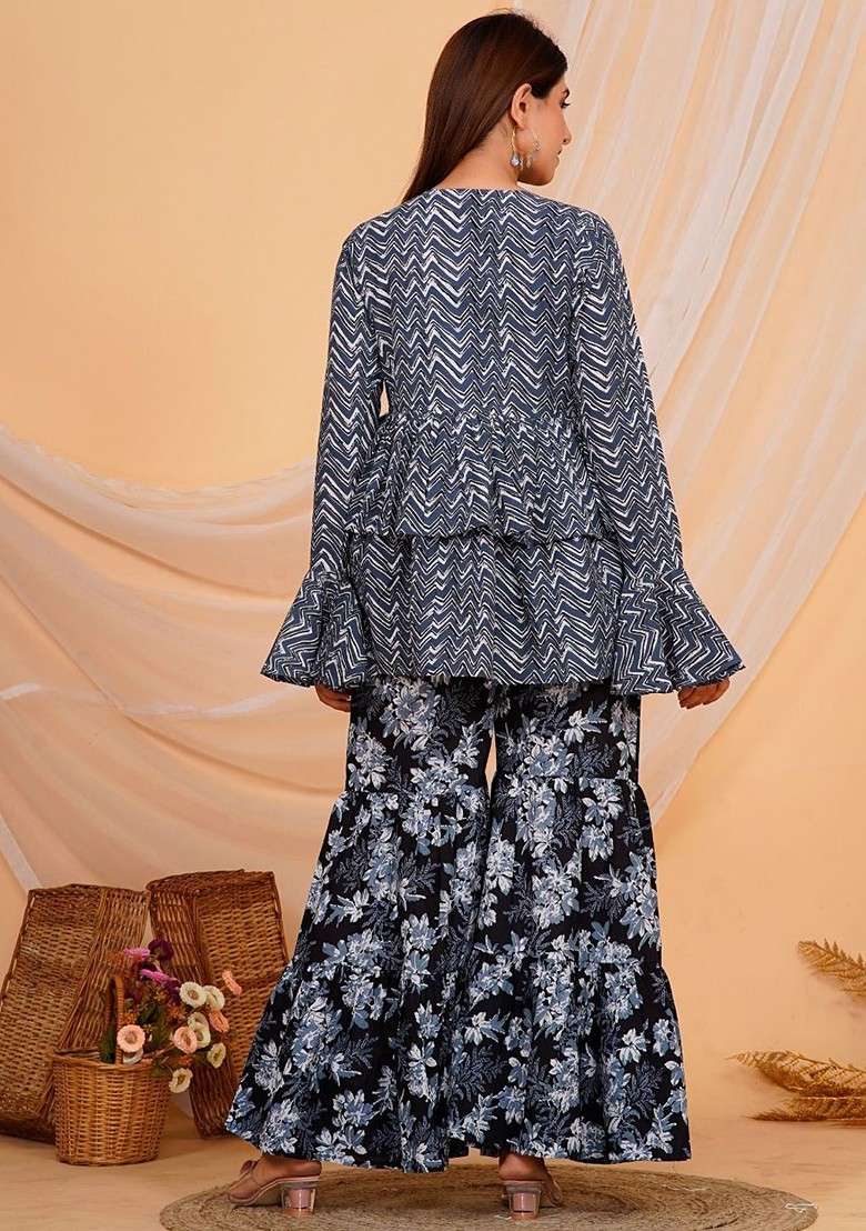 Black Printed Cotton Co Ord Set - Indya