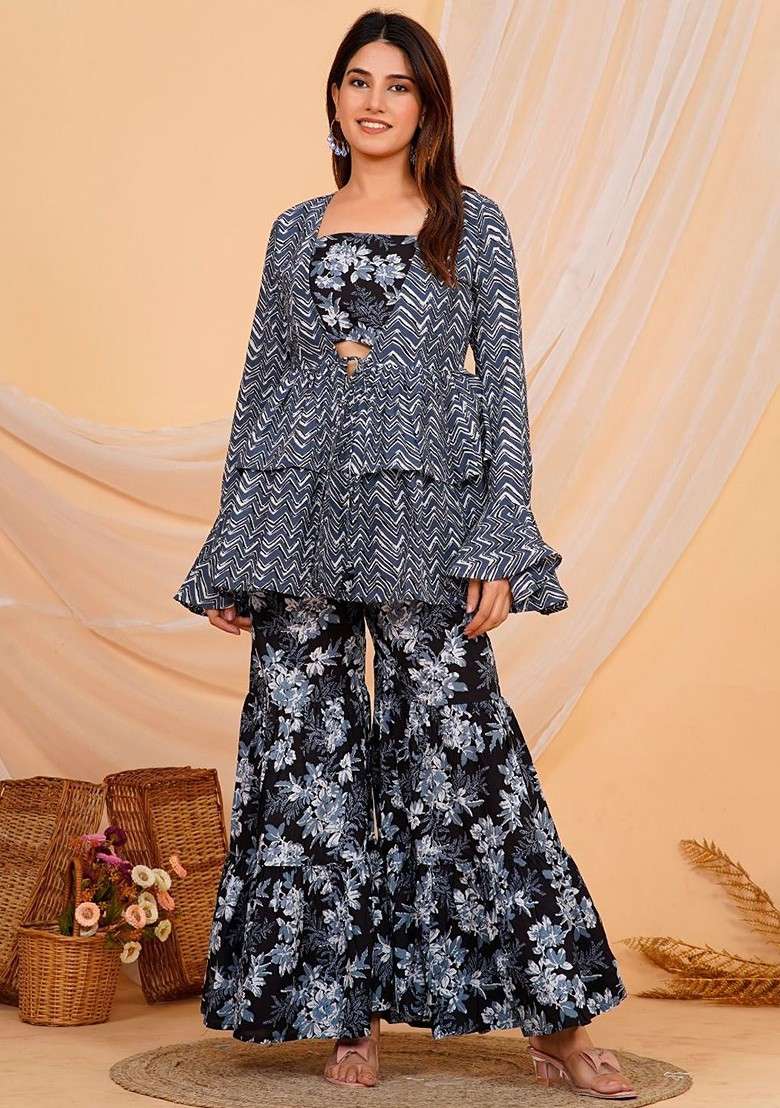 Black Printed Cotton Co Ord Set - Indya