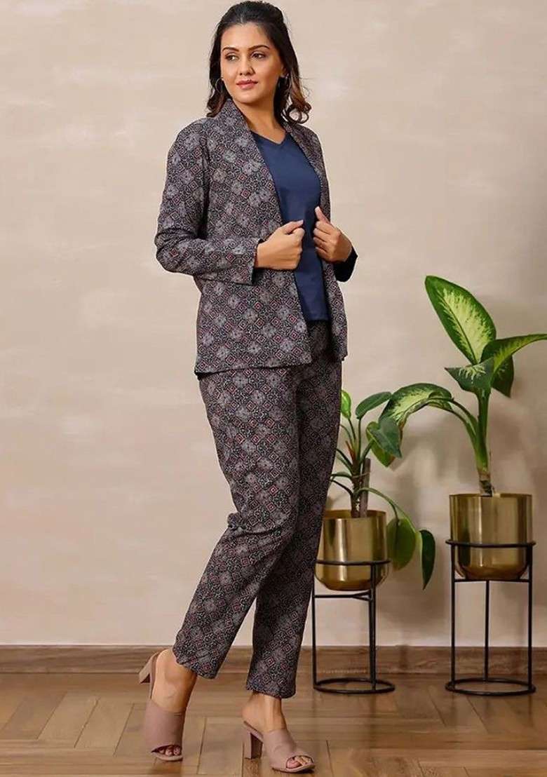 Blue Printed Cotton Co Ord Set - Indya