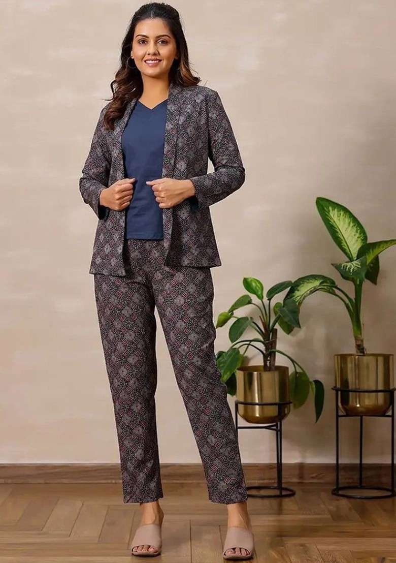 Blue Printed Cotton Co Ord Set - Indya