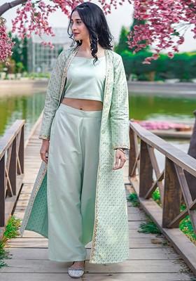 Green Printed Poly Blend Co Ord Set