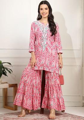 Pink Printed Cotton Co Ord Set