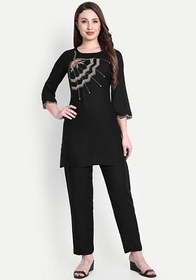 Black Printed Poly Blend Co Ord Set