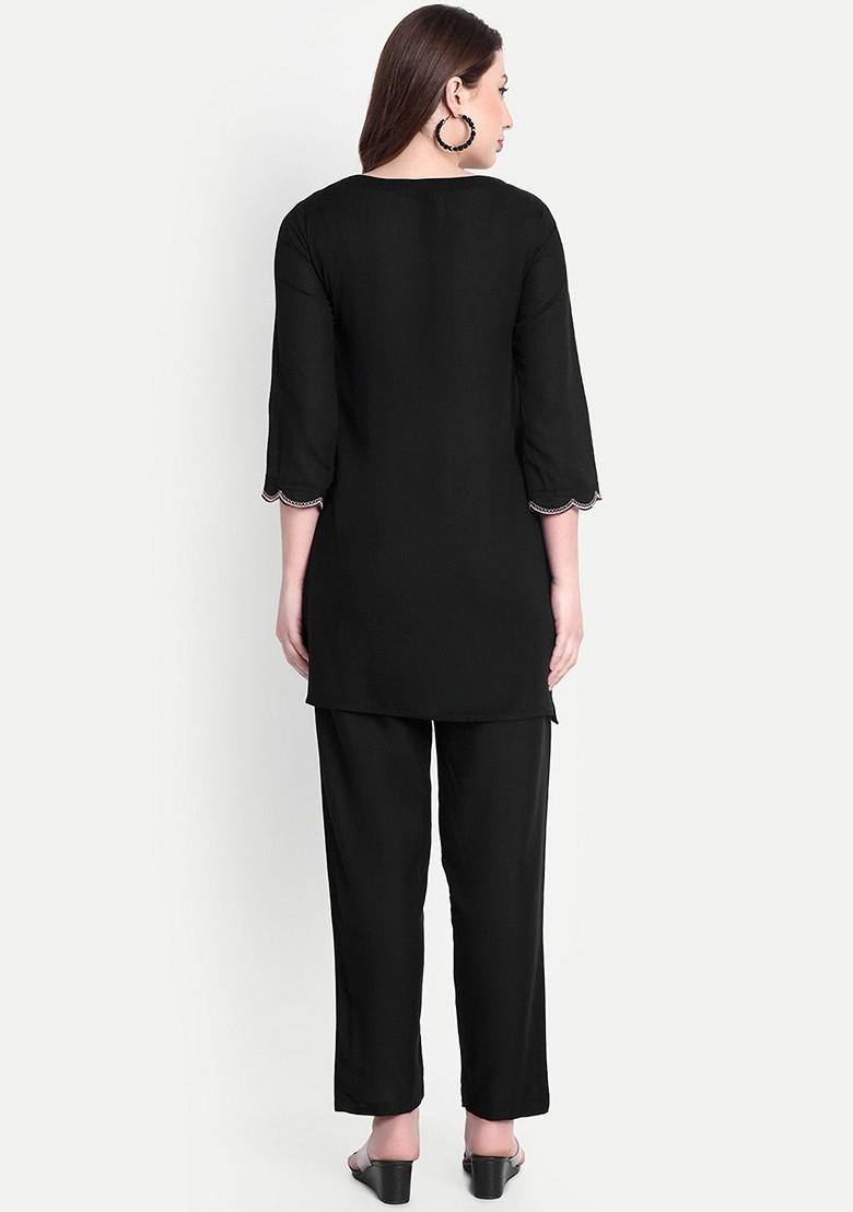 Black Printed Poly Blend Co Ord Set - Indya