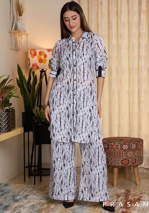 Black Printed Poly Blend Co Ord Set