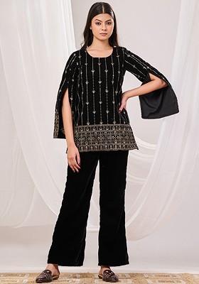 Black Printed Poly Blend Co Ord Set