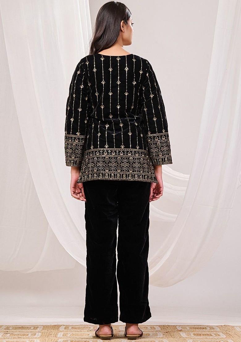 Black Printed Poly Blend Co Ord Set - Indya