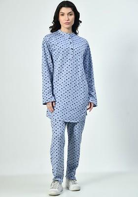 Blue Printed Poly Blend Co Ord Set