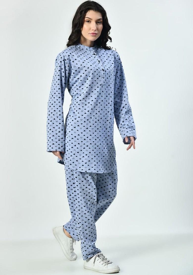 Blue Printed Poly Blend Co Ord Set - Indya