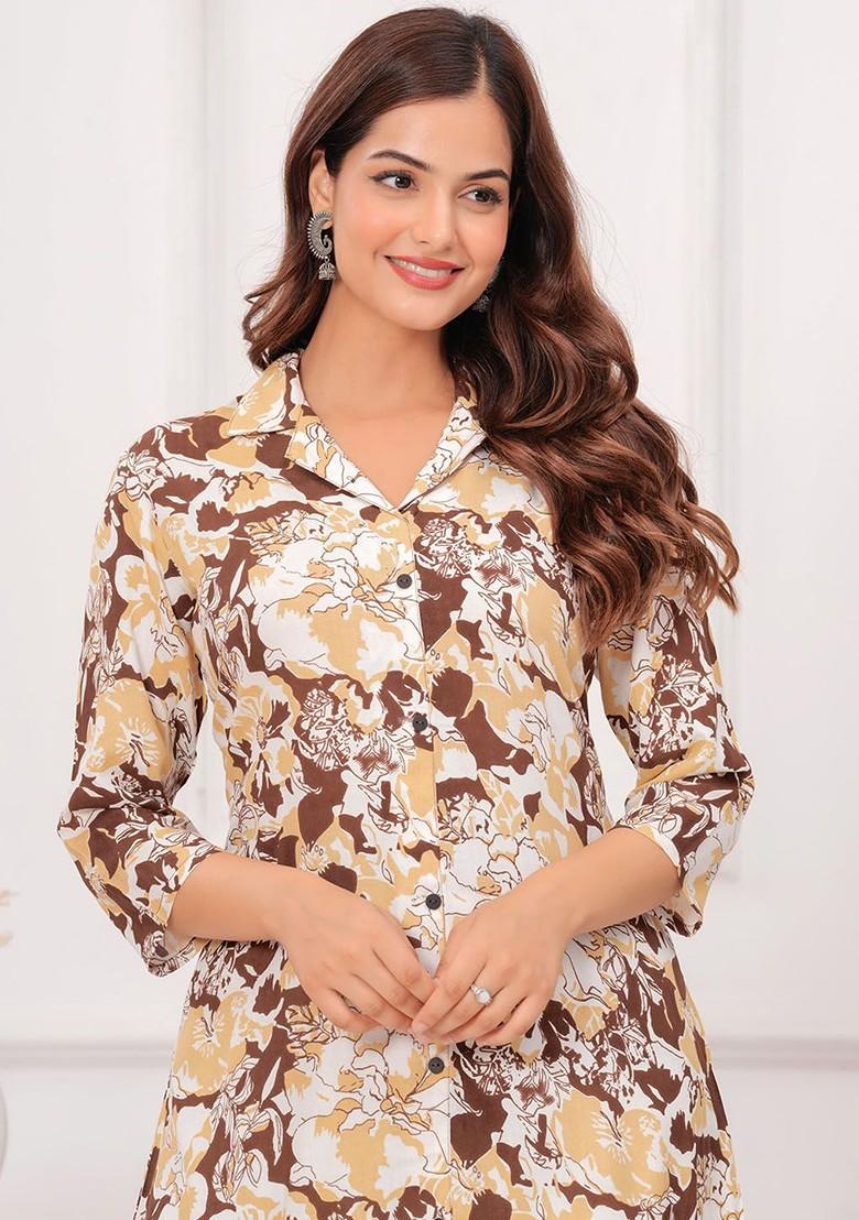 Brown Printed Cotton Co Ord Set - Indya