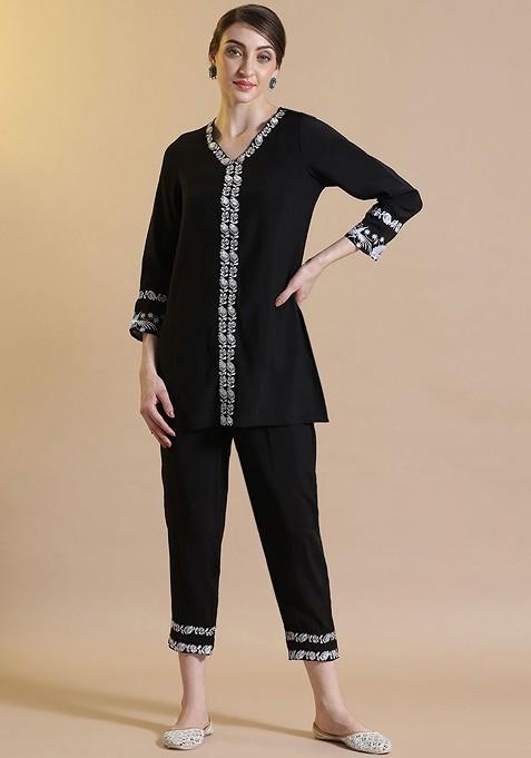 Black Printed Poly Blend Co Ord Set