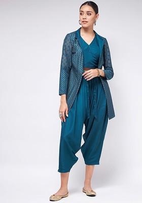 Blue Printed Poly Blend Co Ord Set