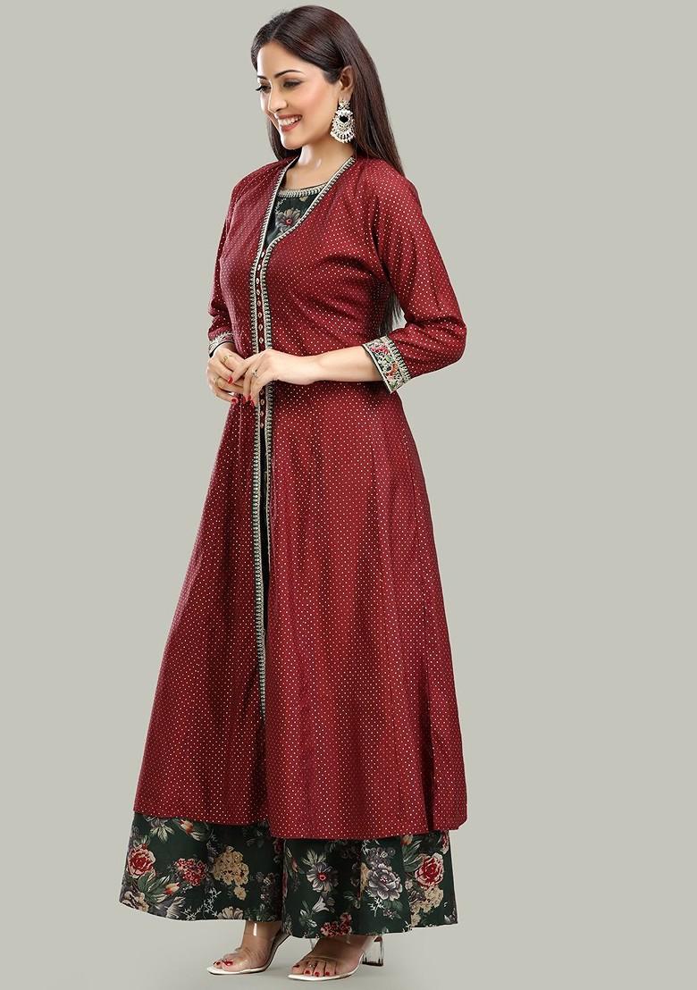 Maroon Printed Cotton Co Ord Set - Indya