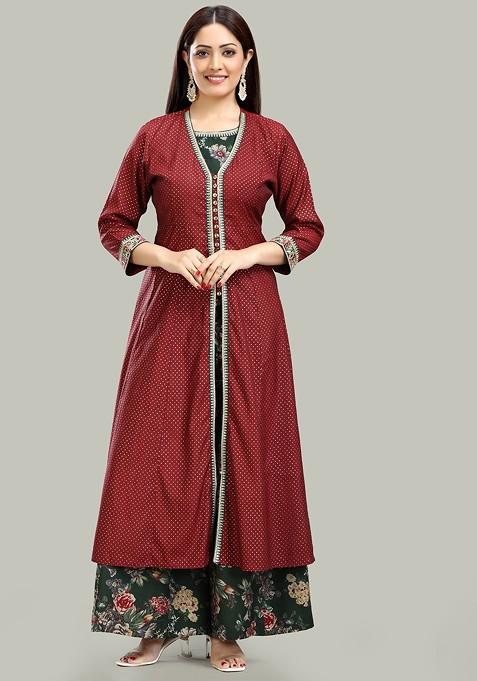 Maroon Printed Cotton Co Ord Set