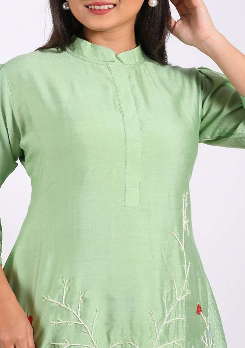 Green Printed Poly Blend Co Ord Set - Indya