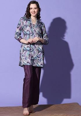 Blue Printed Poly Blend Co Ord Set