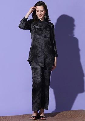 Black Printed Poly Blend Co Ord Set