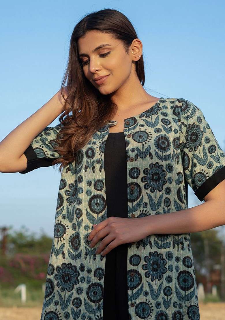 Black Printed Cotton Co Ord Set - Indya