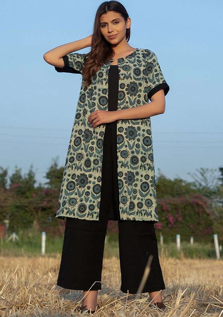 Black Printed Cotton Co Ord Set - Indya